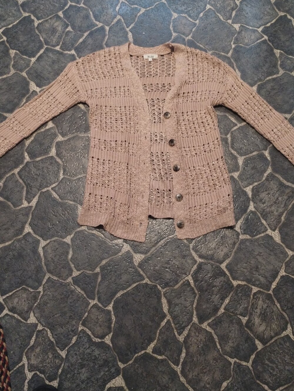 MUDD women's open knit button up dusty pink sweater Size XS Y2K VINTAGE